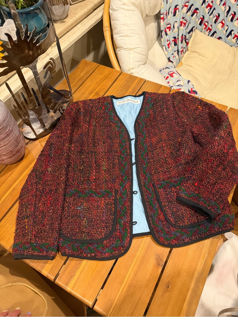 Alix Of Bohemia Red Tweed Beaded Evening Jacket